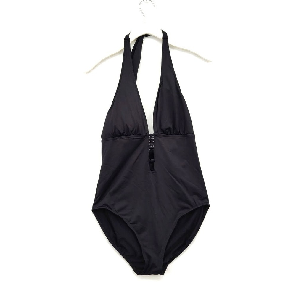 Ralph Lauren LRL Womens Classic Minimalist One Piece Swimsuit 12 Black Halter